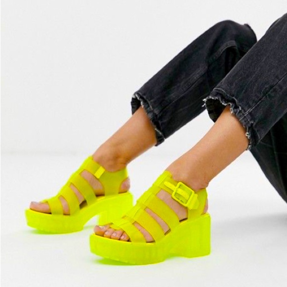 Neon green jelly platform sandals